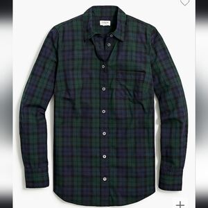 J. Crew Black Watch Plaid Cotton Poplin Shirt Signature Fit Large